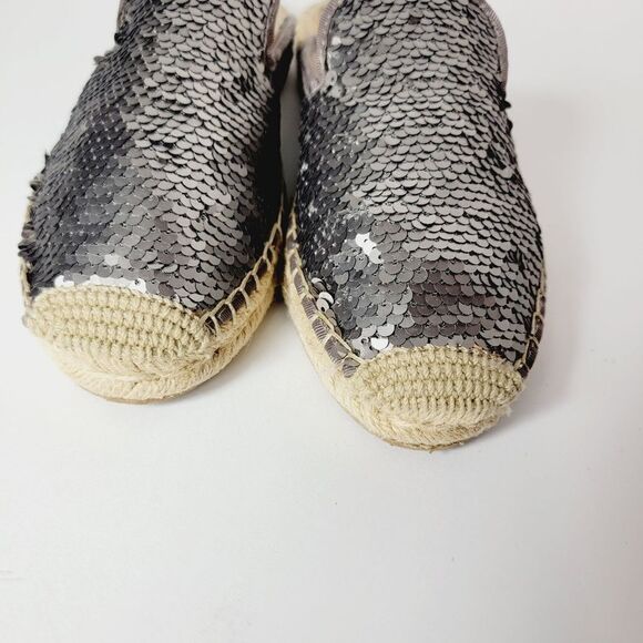 Sam Edelman Kerry Silver Sequin Mixed Media Slip On Espadrilles Mules Size 7 - Picture 6 of 10